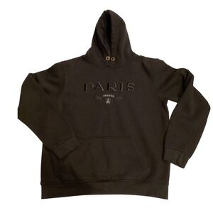 New Collection Attitude Paris France Embroidered Hoodie Black Mens Size XL